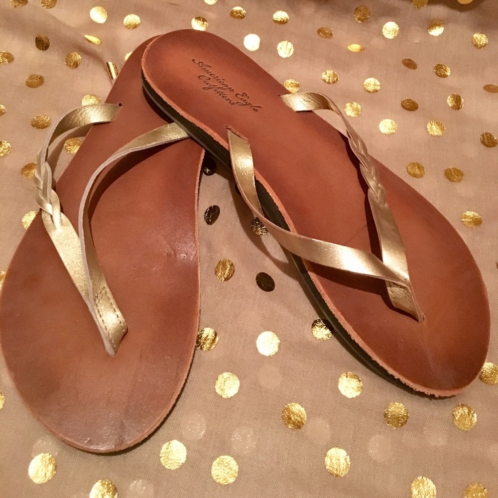 Gold Braided American Eagle Flip Flops